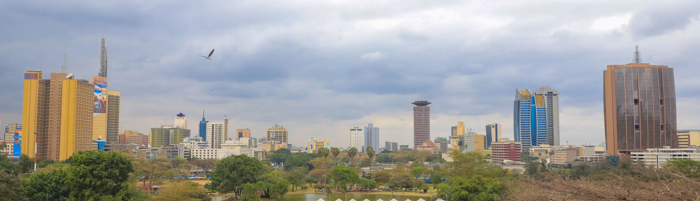 Nairobi skyline with KICC, seen from Uhuru Park