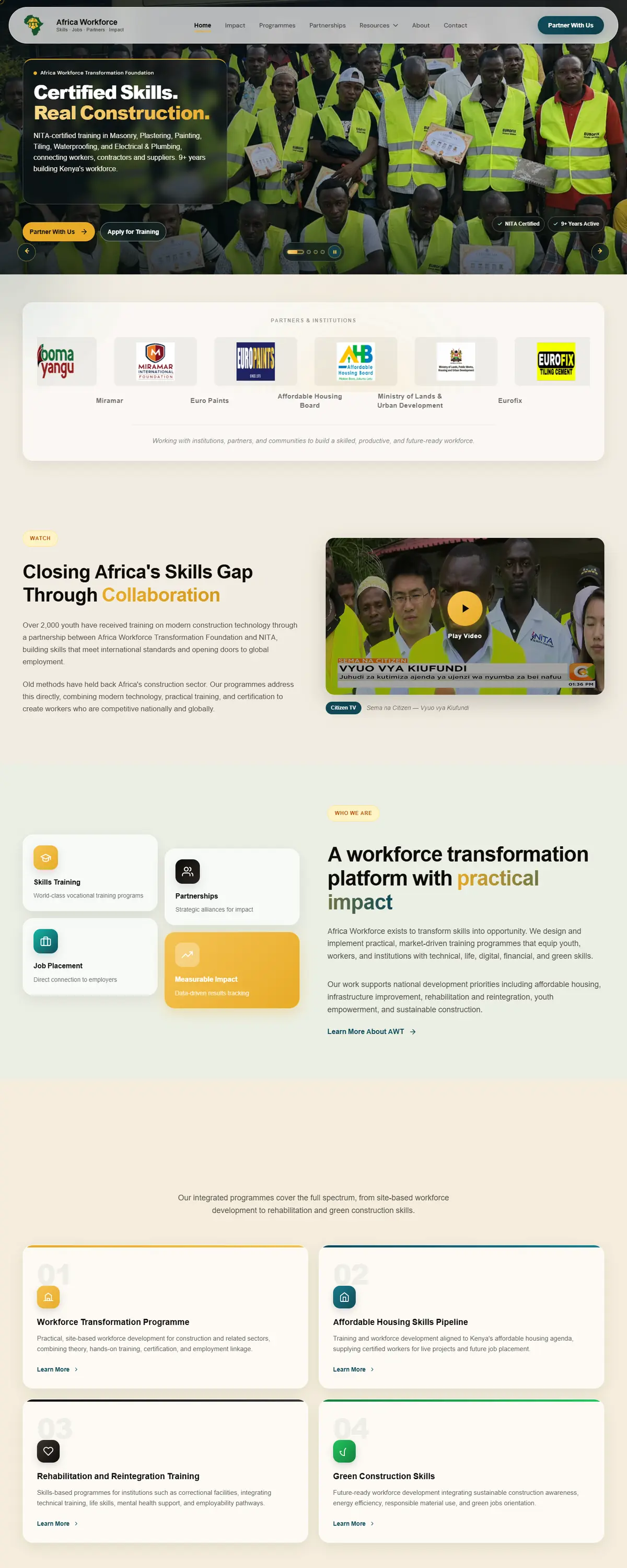 Africa Workforce website, full homepage