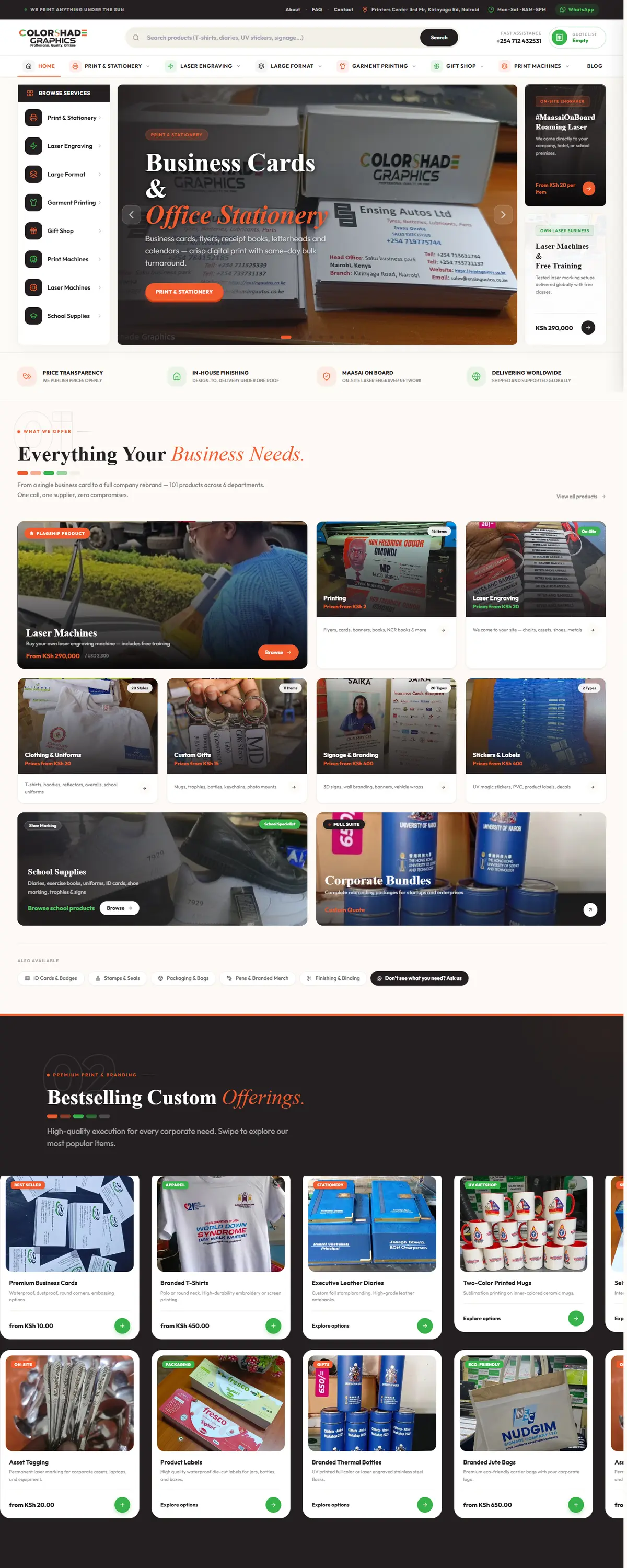 Colorshade Graphics website, full homepage