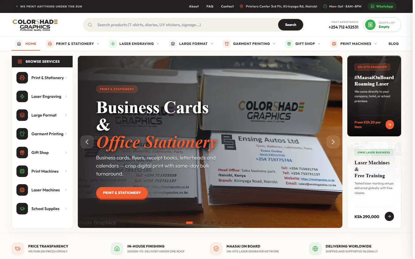 Colorshade Graphics website homepage