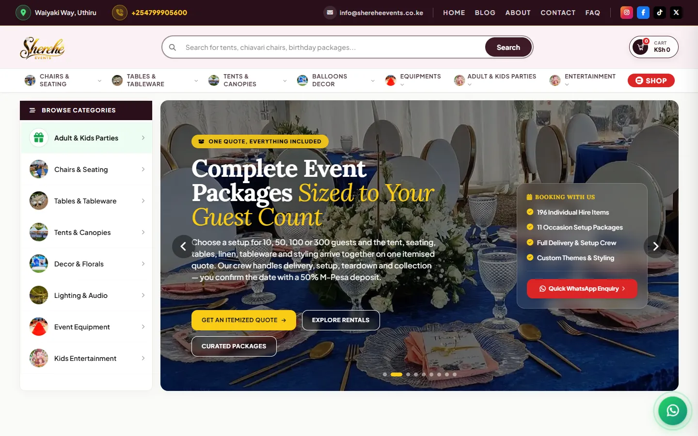 Sherehe Events website homepage